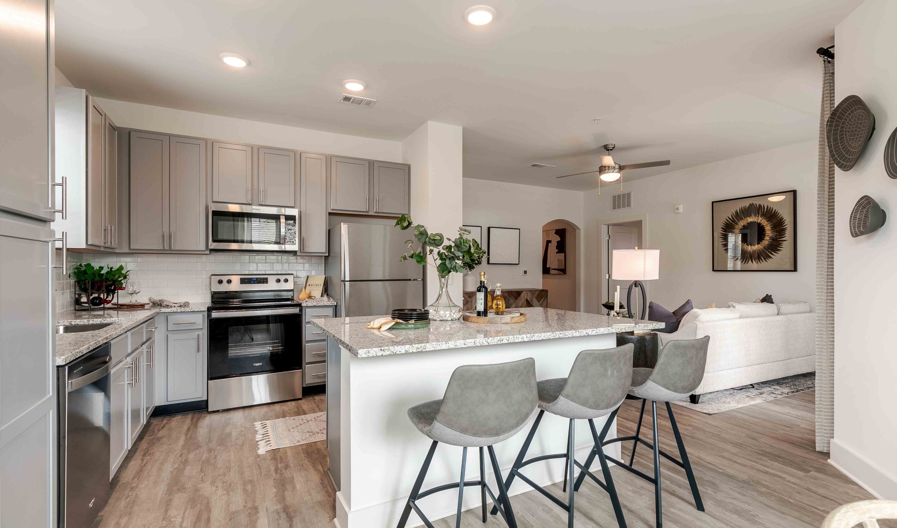 Wide open living areas perfect for entertaining a kitchen with an island